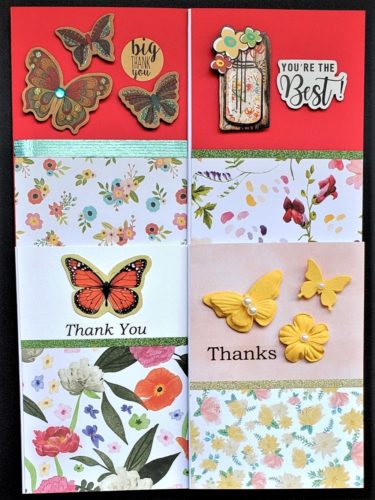 Four pack of thank you cards in red, yellow and orange florals.