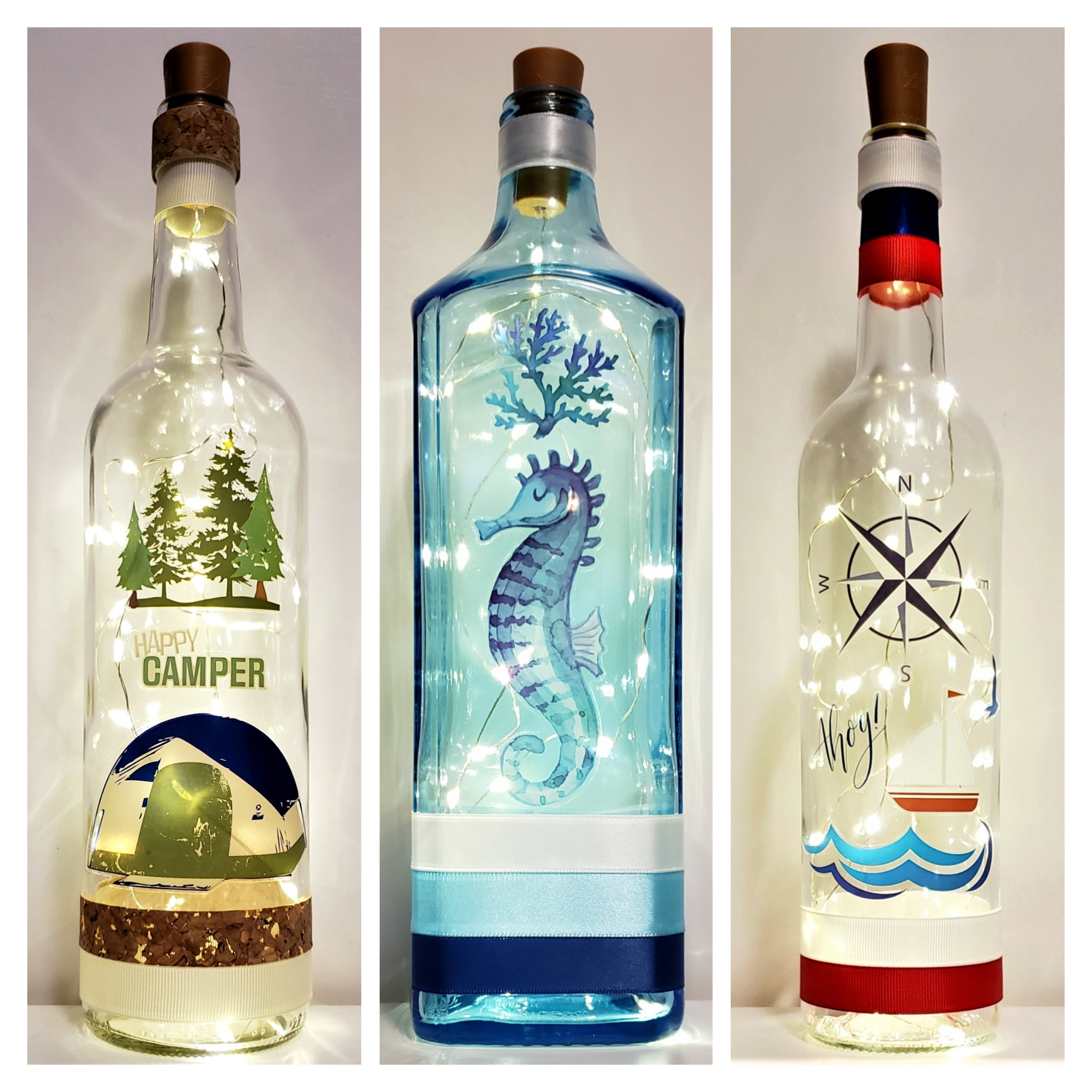 A wide range of summer bottle lights, including nautical, camping and sea creature themes.