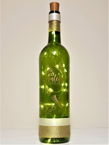 Bottle light with "Oh so grateful" surrounded by gold outlined butterflies.