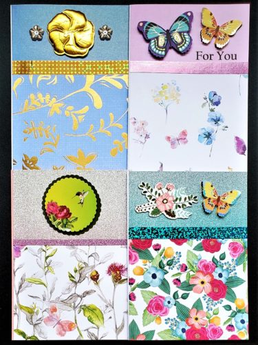 Four pack of multipurpose cards in four unique floral prints and decorated with eye-catching butterflies and flowers.